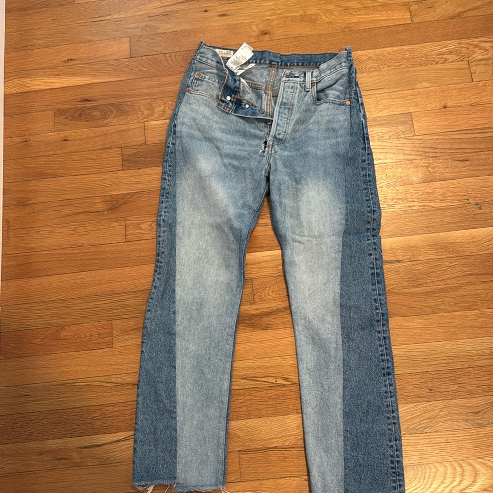 Levis Jeans Womens 30 x 30 Blue Denim 501 Spliced Denim Two Tone Raw Hem